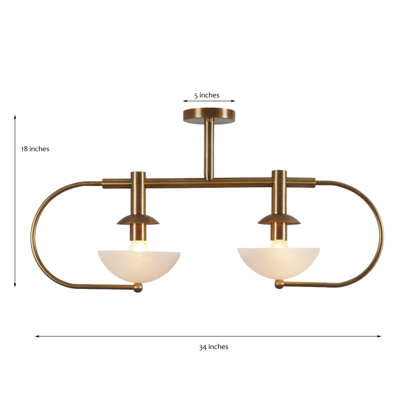 Size guide for Cairo Arc - Flush Mount Uplifting Ceiling Chandelier - 2 Lights - 62600