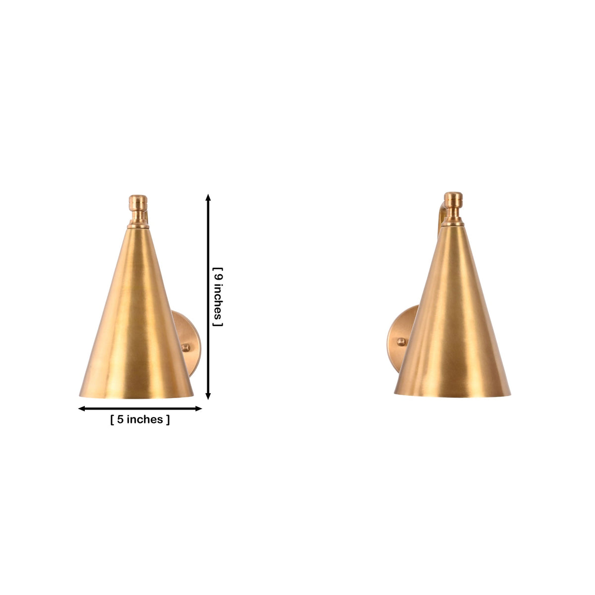 Size guide for Sutton Modern Brass Cone Wall Sconce – Single Light – 9 Inch – Model 32764