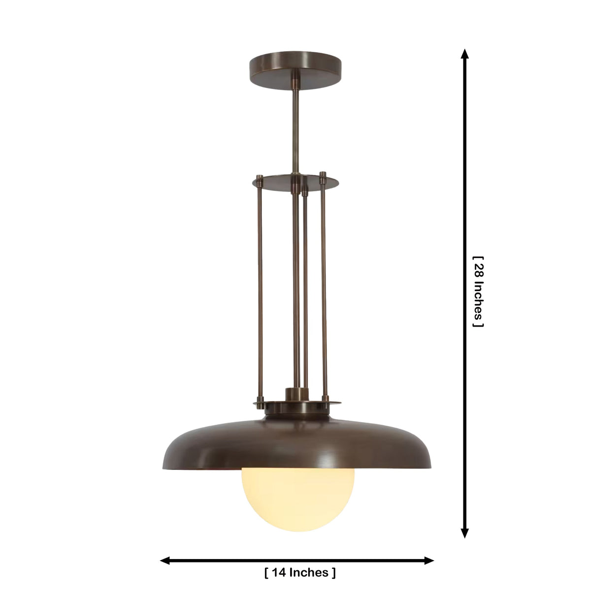 Size guide for Alden Industrial Dome Pendant Chandelier – 1 Light – 28 Inch – Model 33185