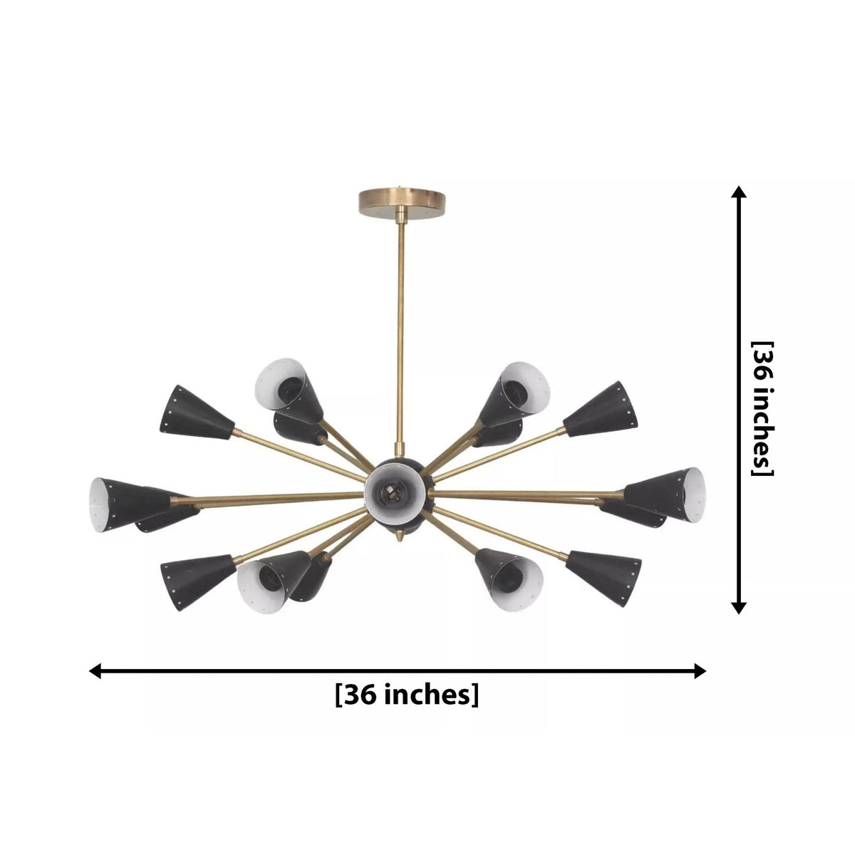 Size guide for Alexandria Black Cone Sputnik Chandelier – 18 Light – 36 Inch – Model 62158