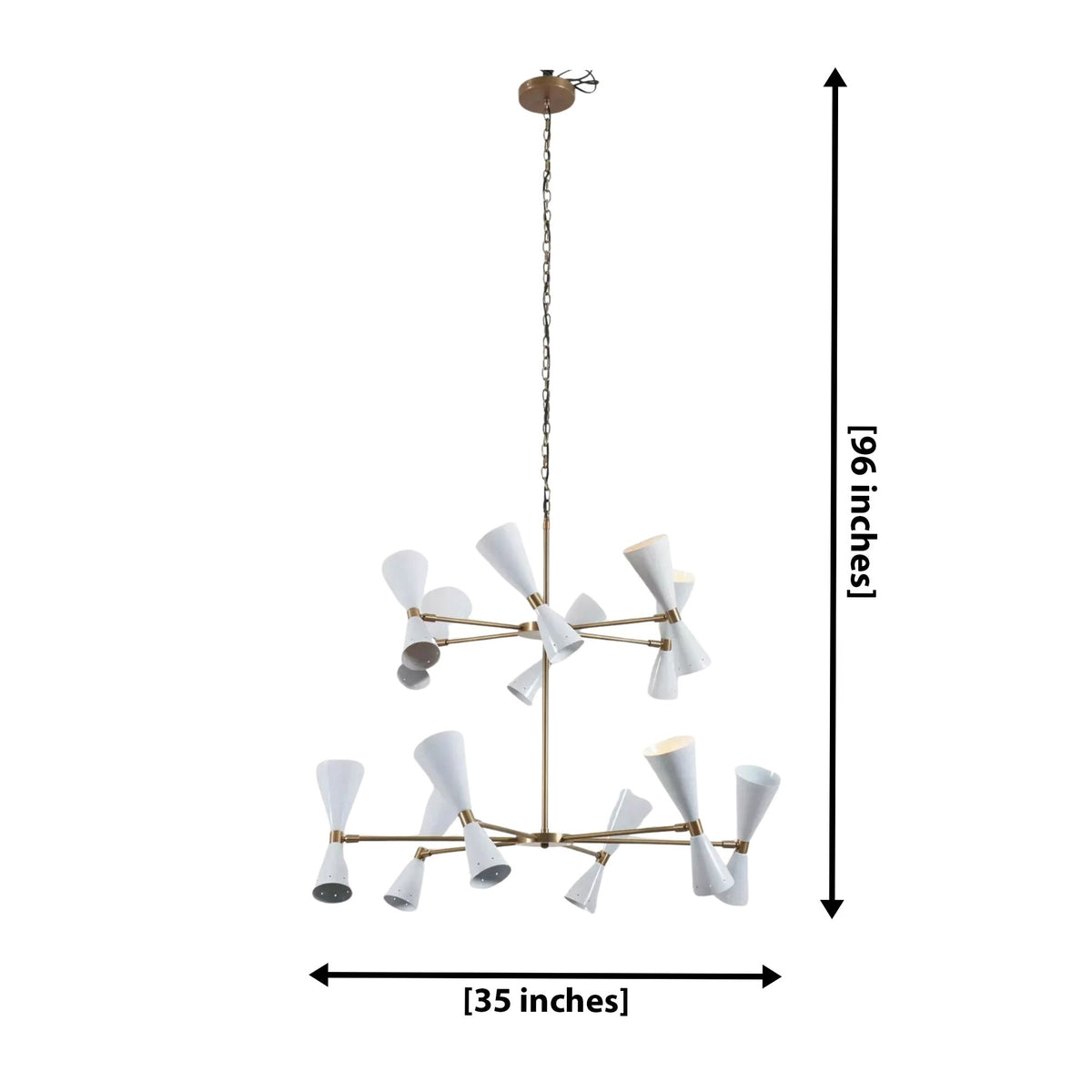 Size guide for Auckland Double-Tier Cone Chandelier – 24 Light – 35 Inch – Model 62173