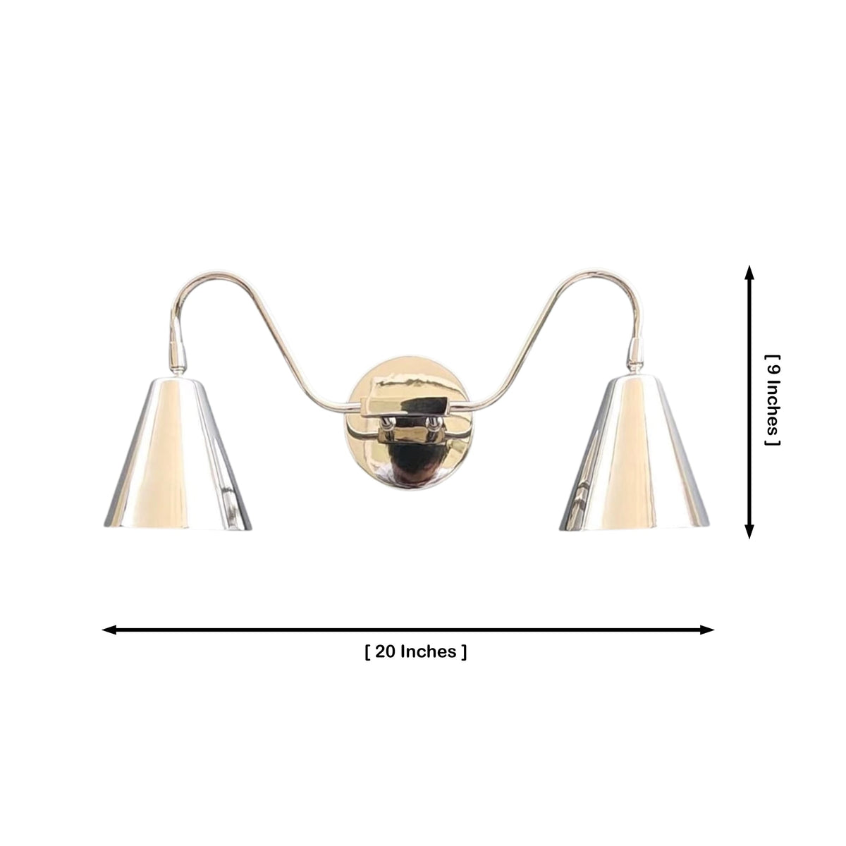 Size guide for Aurora Modern Polished Nickel Double Arm Wall Sconce – 2 Light – 20 Inch – Model 32688