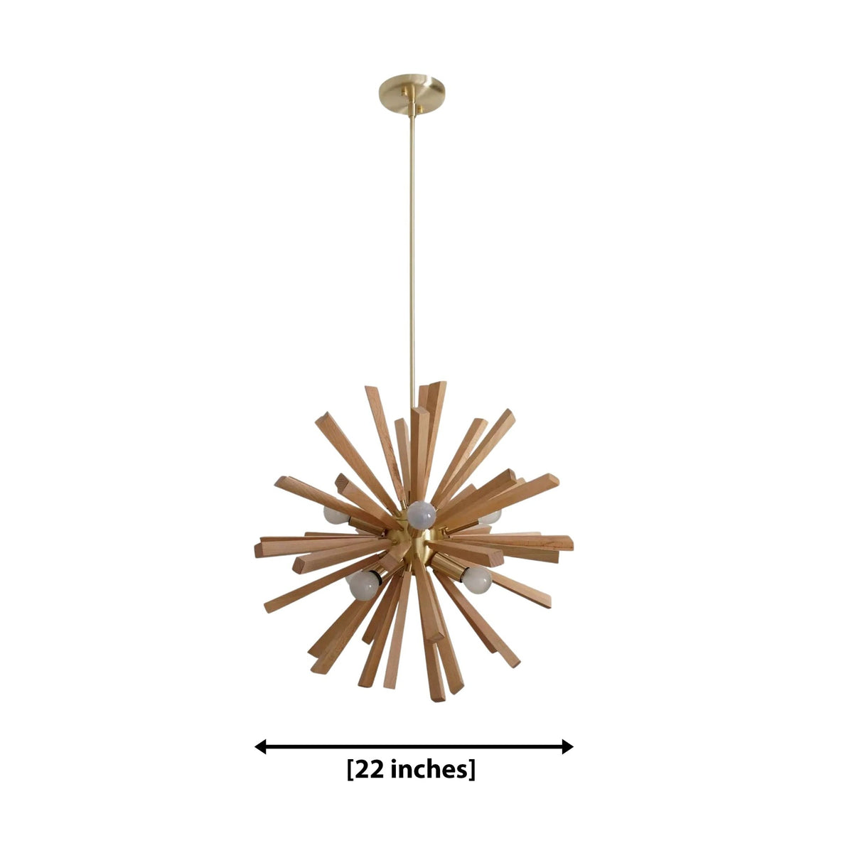 Size guide for Brussels Wooden Starburst Chandelier – 8 Light – 22 Inch – Model 62245
