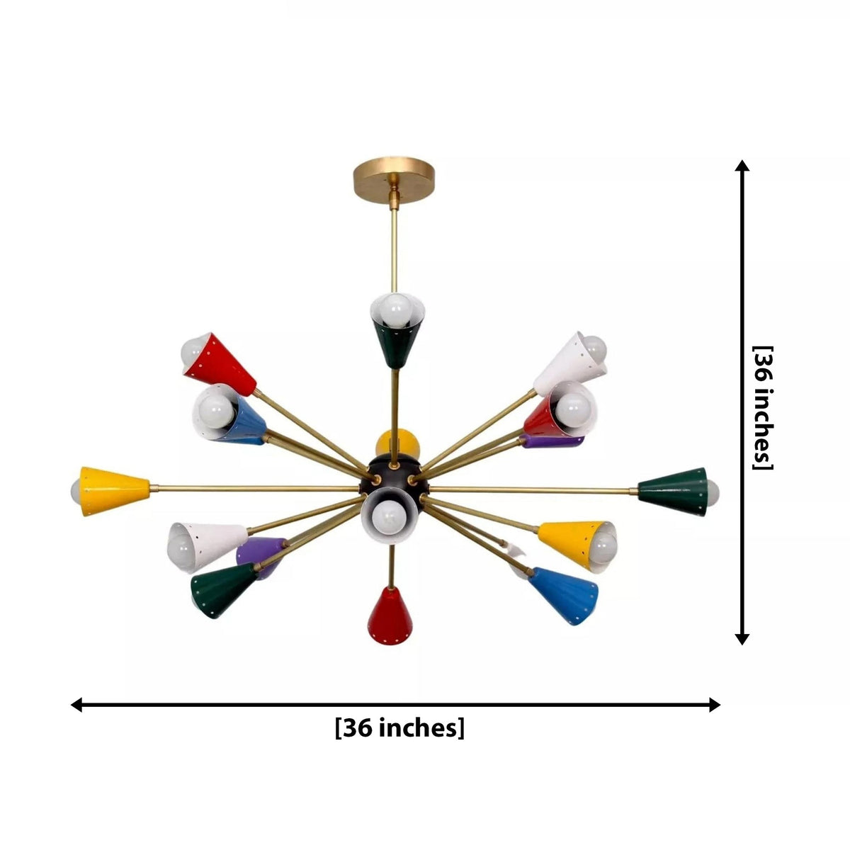 Size guide for Cairo Multicolor Sputnik Chandelier – 18 Light – 36 Inch – Model 62157