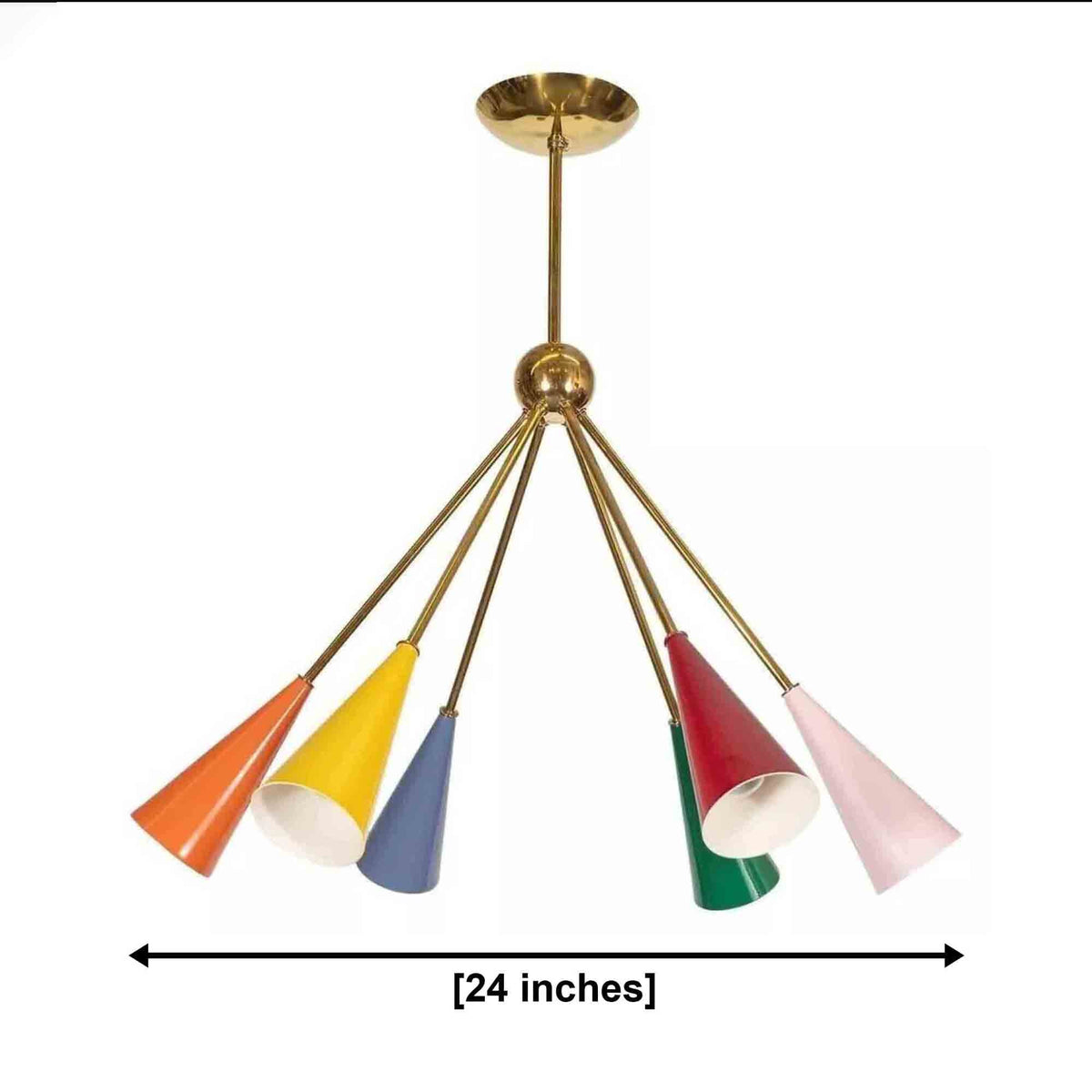 Size guide for Capri Multicolor Cone Chandelier – 6 Light – 24 Inch – Model 62138