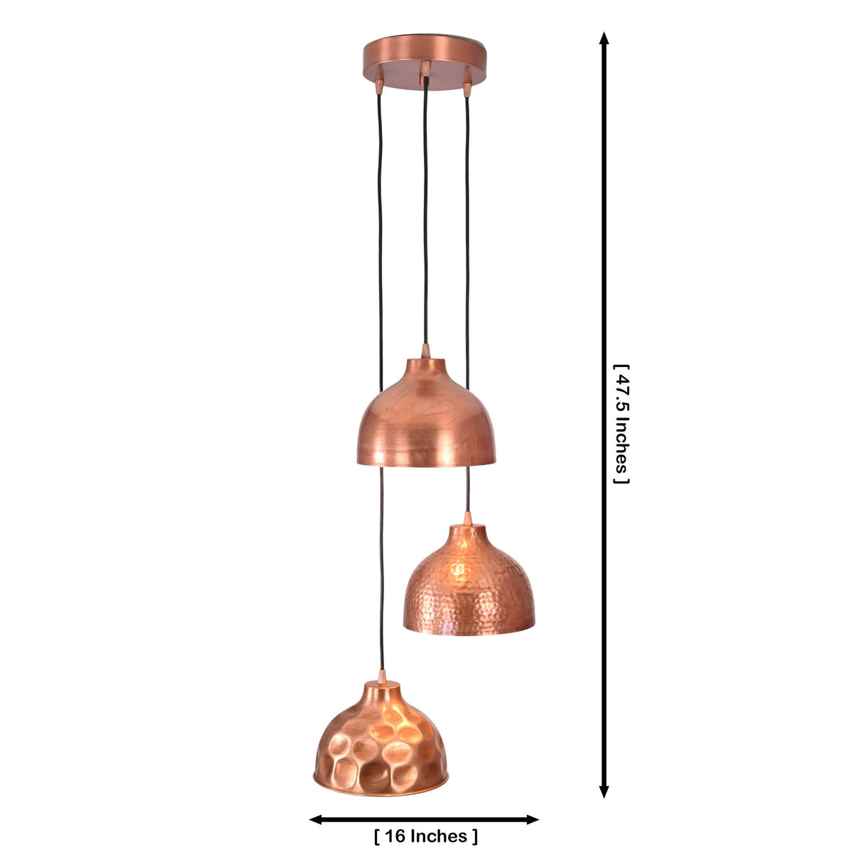 Size guide for Hudson Artisan Mixed Dome Cluster Pendant – 3 Lights – 16 Inch – Model 33182