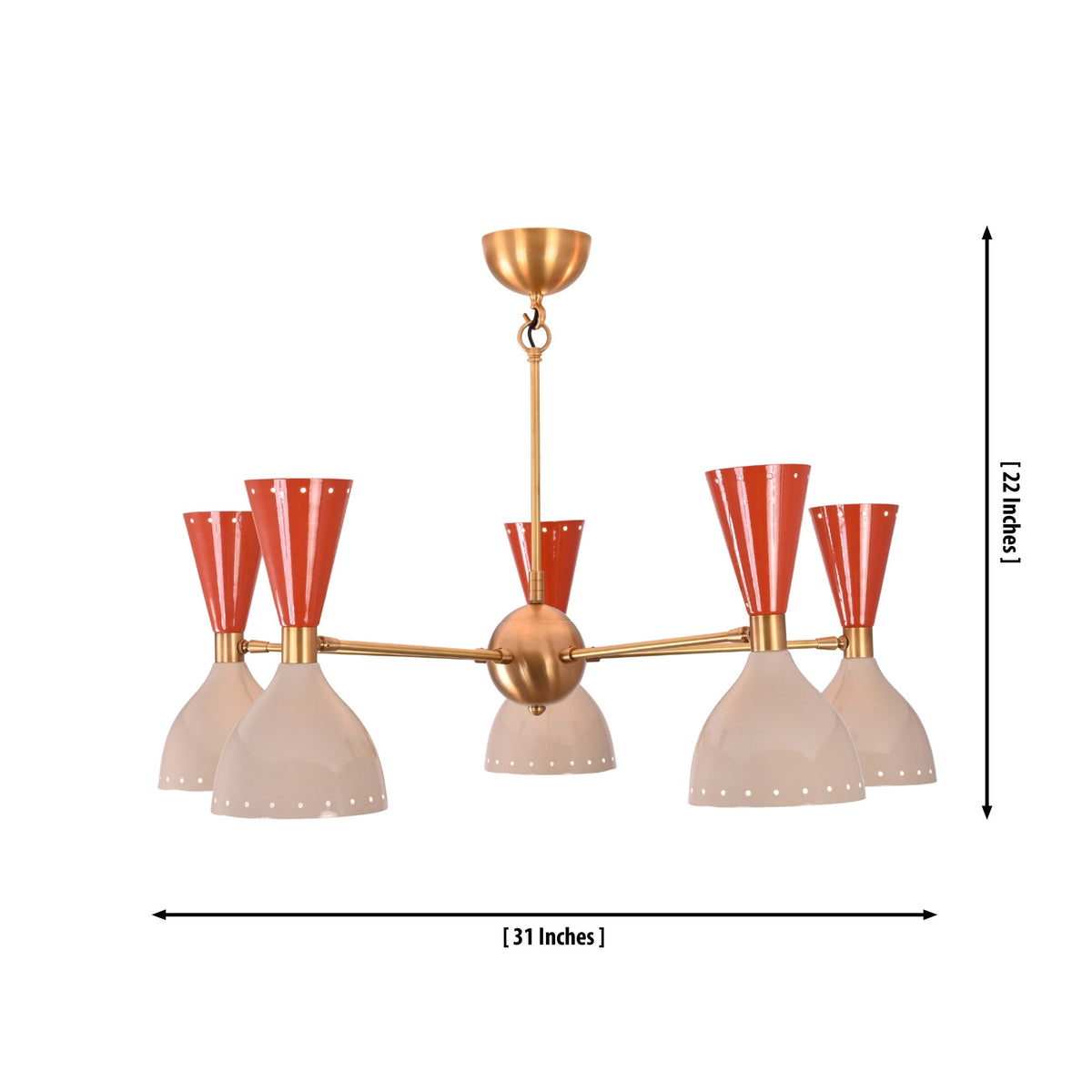 Size guide for Hudson Modern Perforated Cone Chandelier – 10 Lights – 31 Inch – Model 33156
