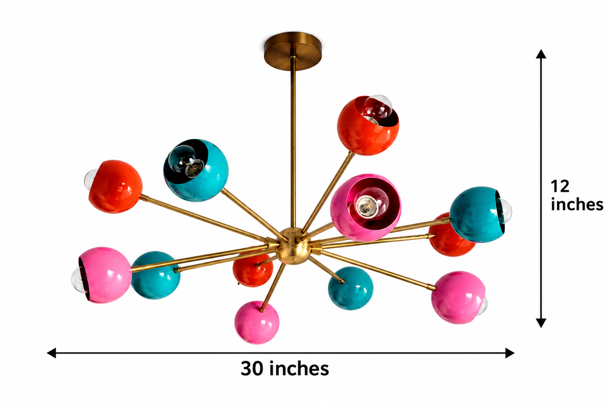 Size guide for Hudson Multicolor Globe Sputnik Chandelier – 12 Light – 30 Inch – Model 62201