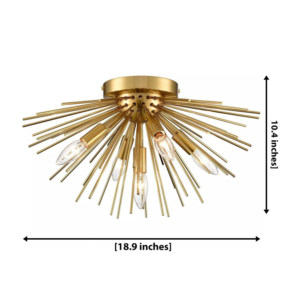 Size guide for Lucerne Brass Starburst Flush Mount – 5 Light – 18.9 Inch – Model 62254