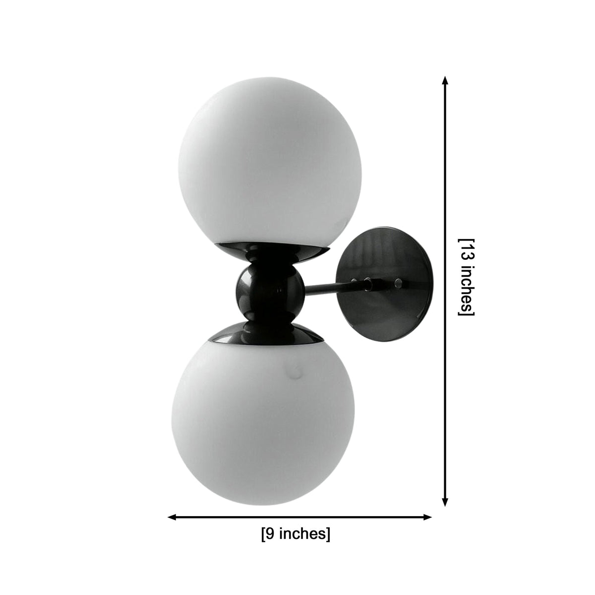 Size guide for Luna Double Globe Wall Sconce – 2 Light – 13 Inch – Model 32837