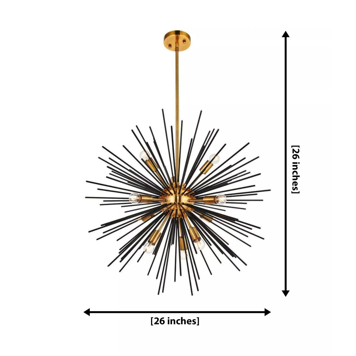 Size guide for Madrid Starburst Chandelier – 10 Light – 26 Inch – Model 62217