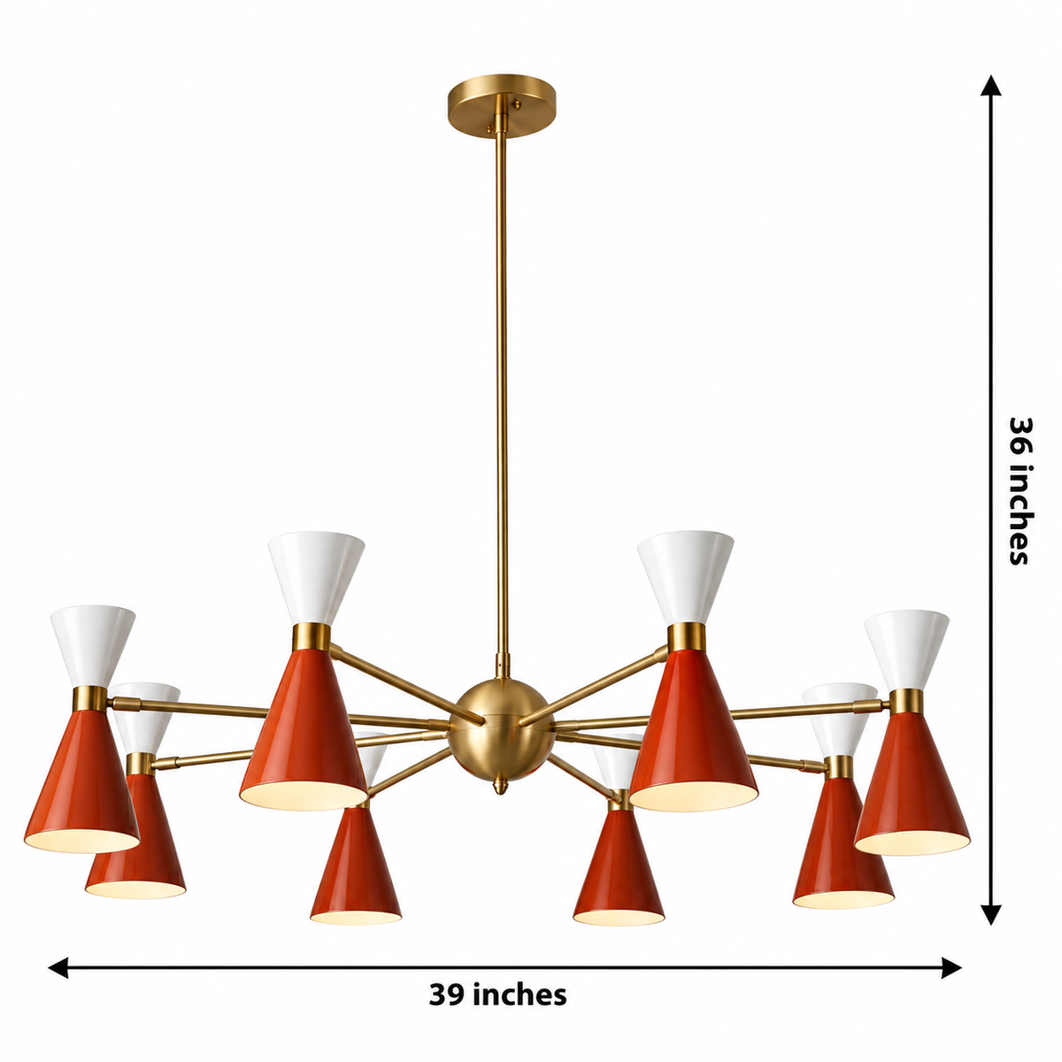 Size guide for Malibu Double Cone Chandelier – 8 Light – 39 Inch – Model 62193