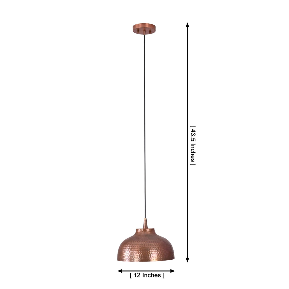 Size guide for Marlow Hammered Copper Dome Pendant Light – 1 Light – 12 Inch - Model 33229