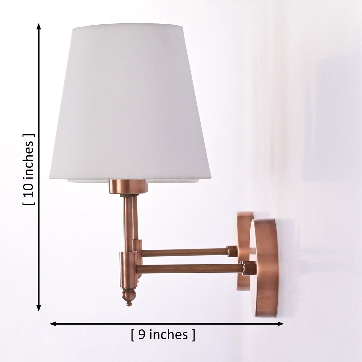 Size guide for Milan White Fabric Shade Copper Antique Short Wall Sconce – 1 Light – 10 Inch – Model 32677