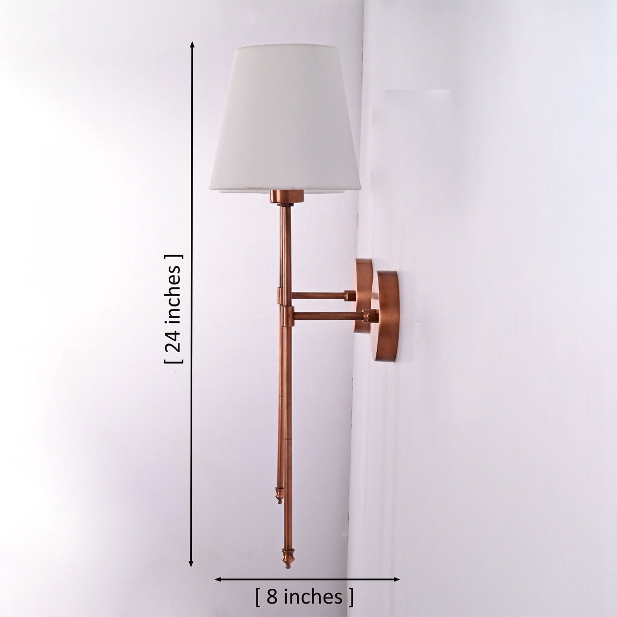 Size guide for Milan White Shade Copper Rod Wall Sconce – 1 Light – 24 Inch – Model 32665