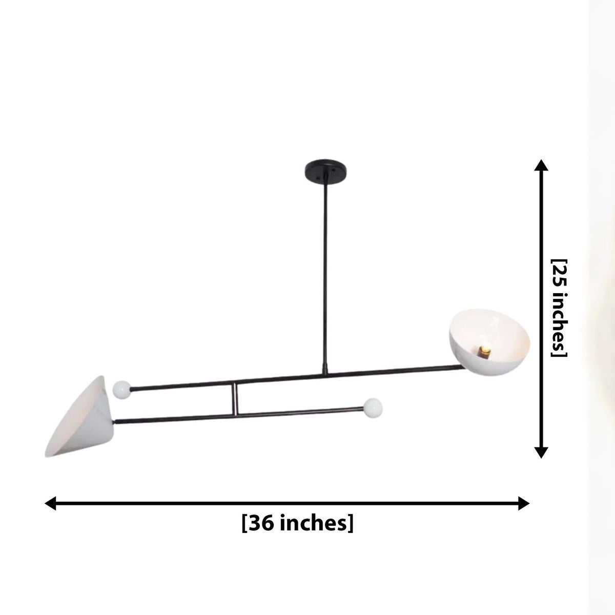 Size guide for Nashville Sculptural Balance Chandelier – 2 Light – 36 Inch – Model 62187
