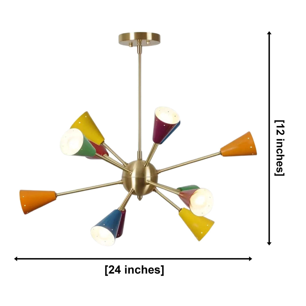 Size guide for Orion Color Cone Sputnik Chandelier – 12 Light – 24 Inch - Model 62017