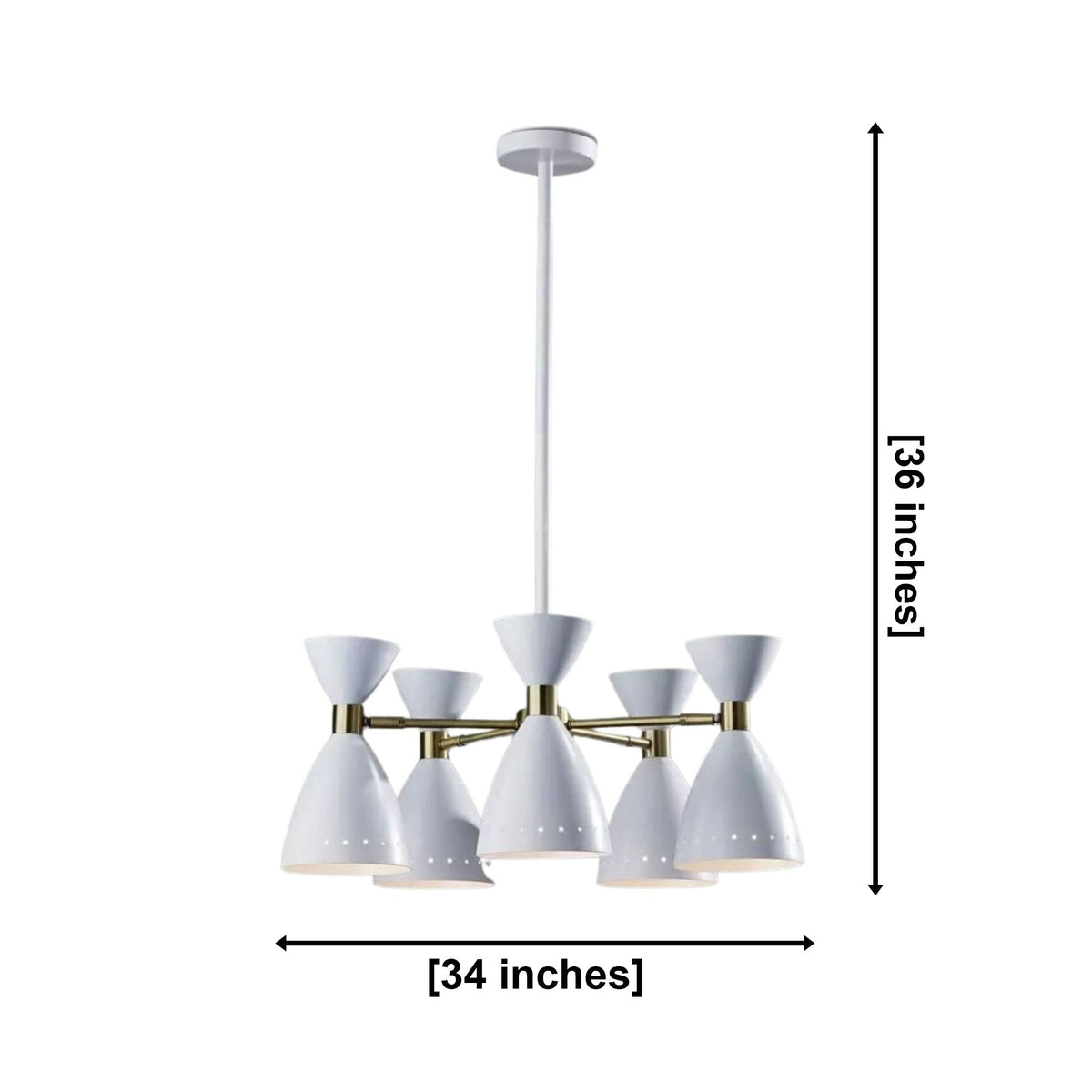 Size guide for Oslo Perforated Cone Chandelier – 5 Light – 34 Inch - Model 62029