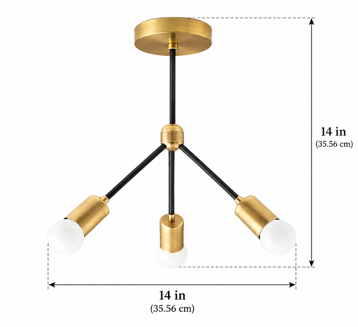 Size guide for Paros Three-Arm Chandelier – 3 Light – 14 Inch – Model 62239