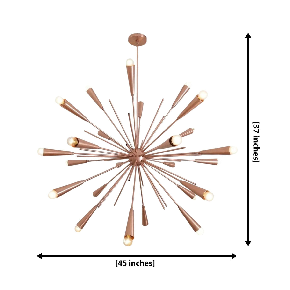Size guide for Pasadena Starburst Sputnik Chandelier – 24 Light – 45 Inch – Model 62194