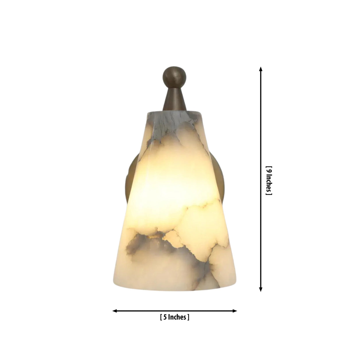 Size guide for Sloane Tapered Alabaster Wall Sconce – Cone Shade – 9 Inch – Model 32736