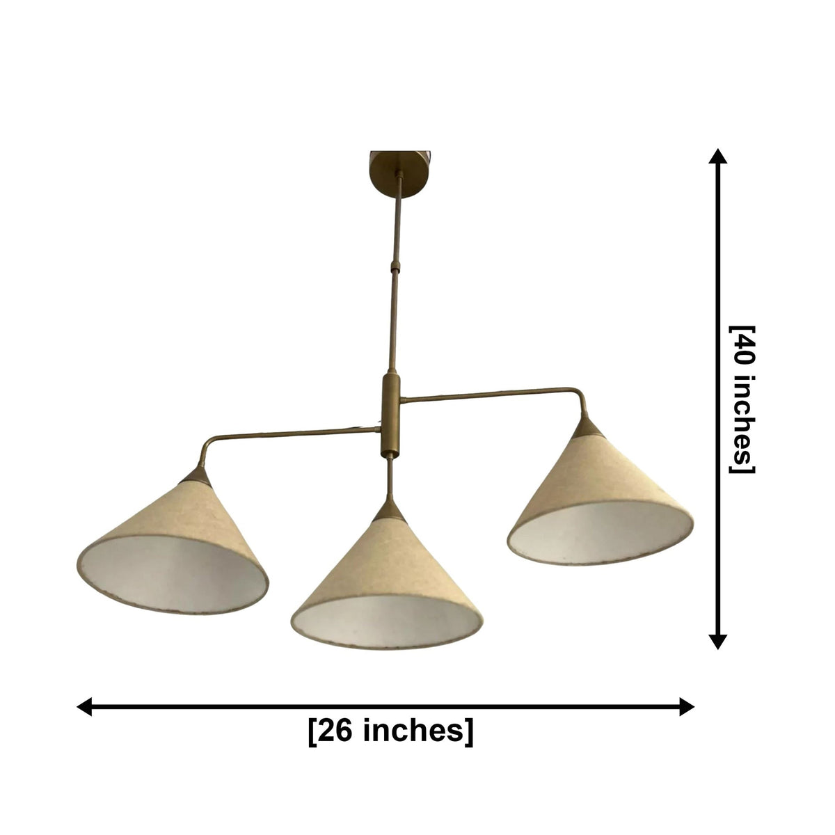 Size guide for Sorrento Linen Cone Chandelier – 3 Light – 26 Inch – Model 62141