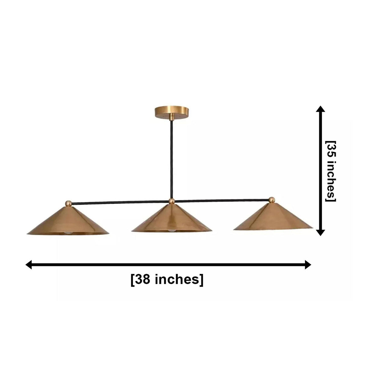 Size guide for Sutton Linear Cone Chandelier – 3 Light – 38 Inch – Model 62005