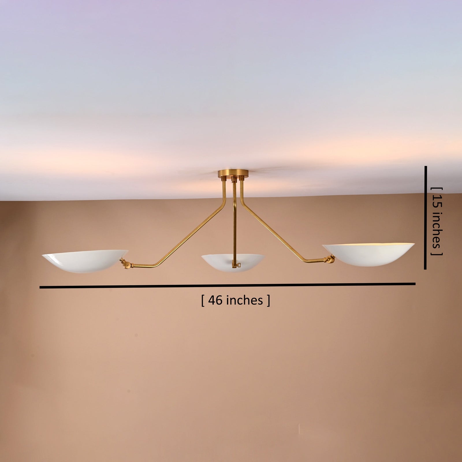 Size guide for Prague Discus - Flush Mount Uplifting Brass Chandelier - 3 Lights - 32423
