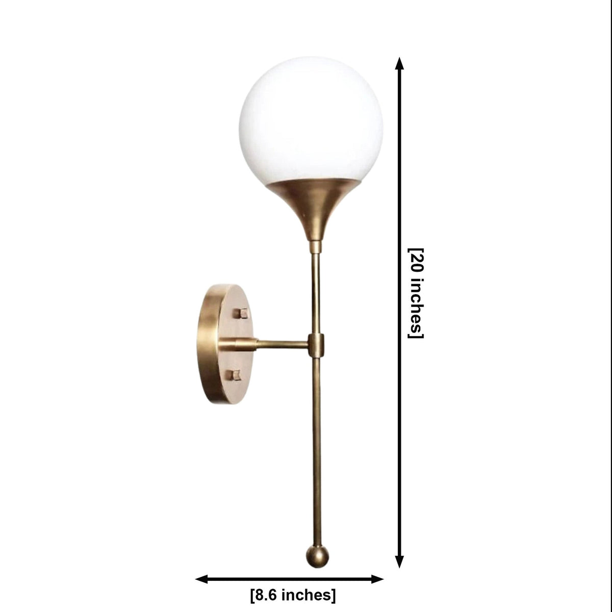 Size guide for Verona Globe Balance Wall Sconce – 1 Light – 20 Inch – Model 32821