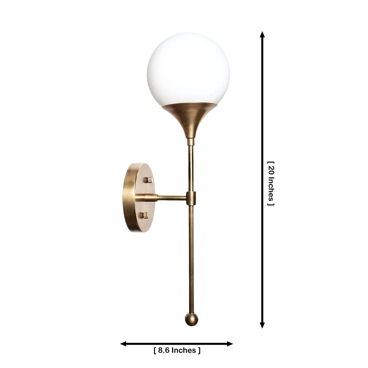 Size guide for Verona Globe Glass Wall Sconce – Modern Brass Single Light – 20 Inch – Model 32743