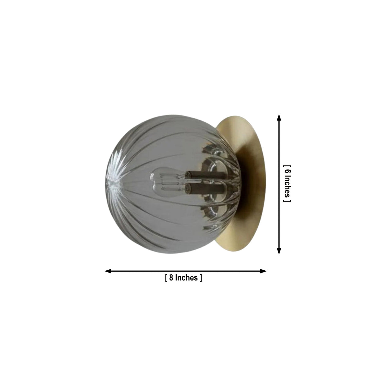 Size guide for Verona Ribbed Glass Globe Flush Mount Wall Sconce – 1 Light – 8 Inch – Model 32777
