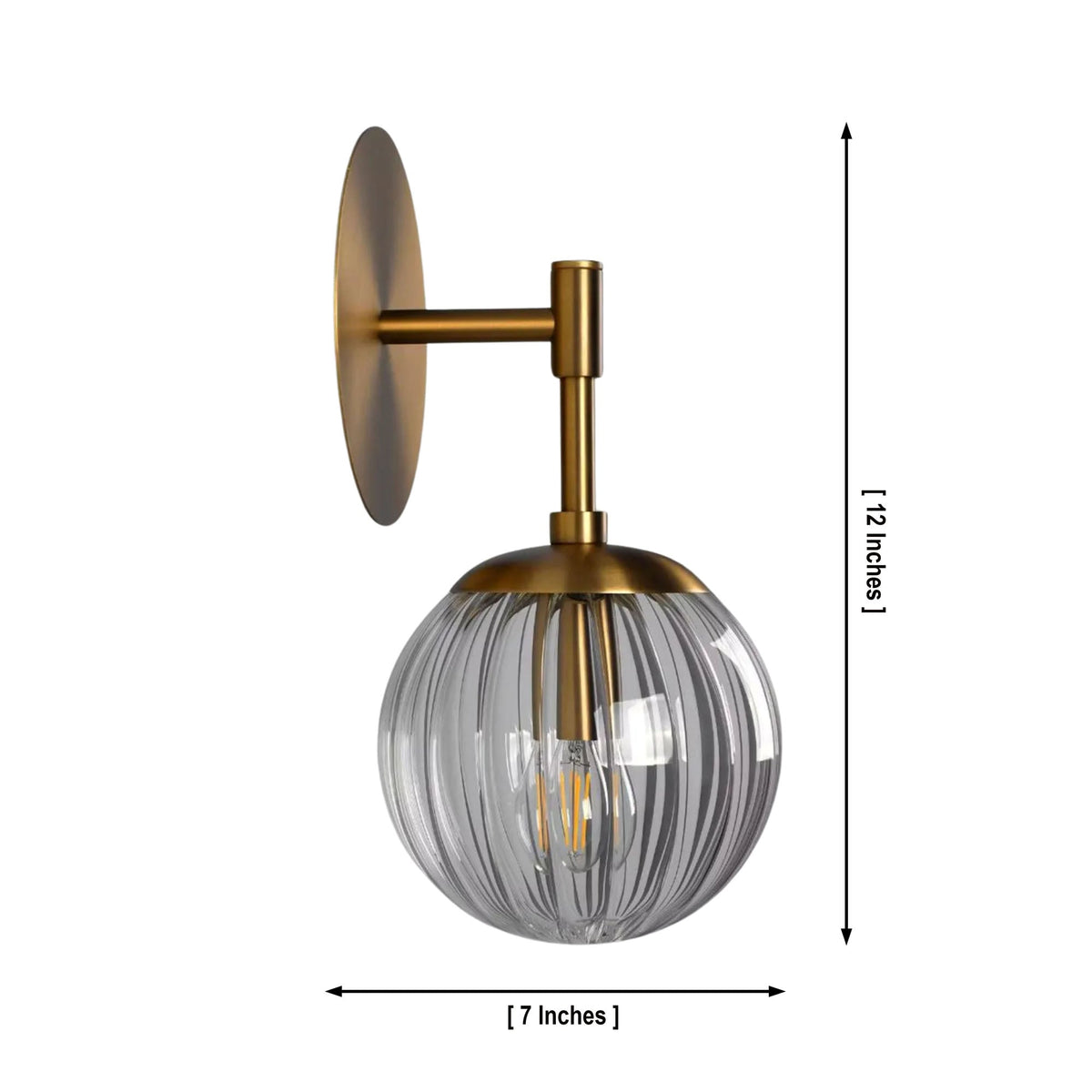 Size guide for Verona Ribbed Glass Globe Wall Sconce – 1 Light – 12 Inch – Model 32778
