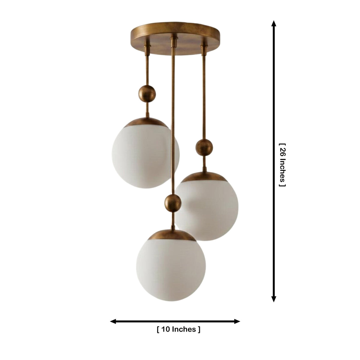 Size guide for Verona Triple Globe Pendant Chandelier – 3 Light – 26 Inch – Model 33176