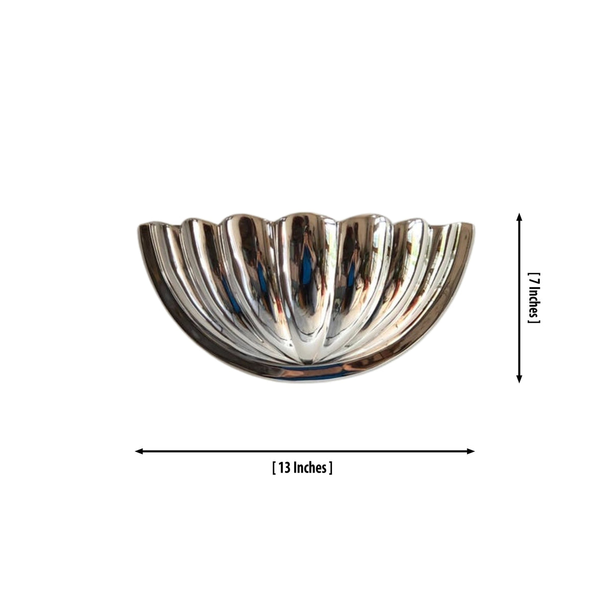 Size guide for Aurora Modern Polished Nickel Fluted Half Bowl Wall Sconce – 13 Inch – Model 32694
