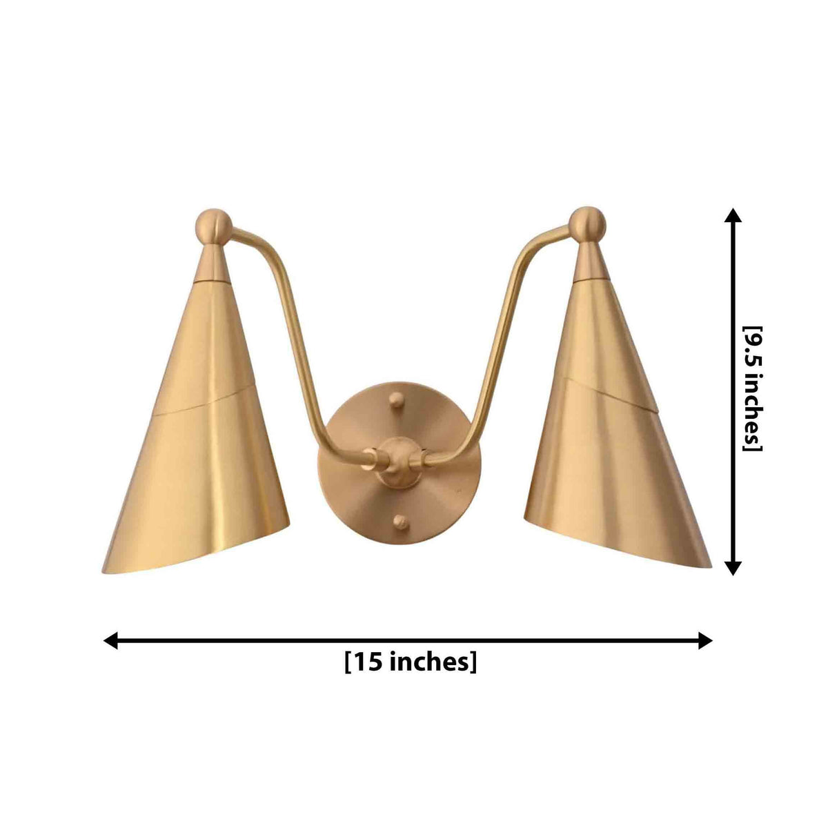 Size guide for Aurelia Double Cone Wall Sconce – Brass Two Light Vanity Wall Fixture – Model 72210