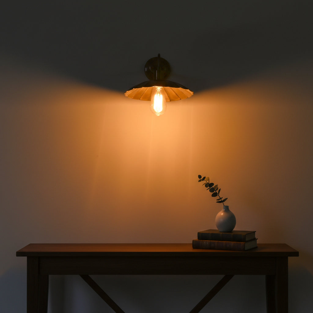 Size guide for Florence Brass Patina Scalloped Wall Sconce – Full Brass Bedroom Hallway Light 72221
