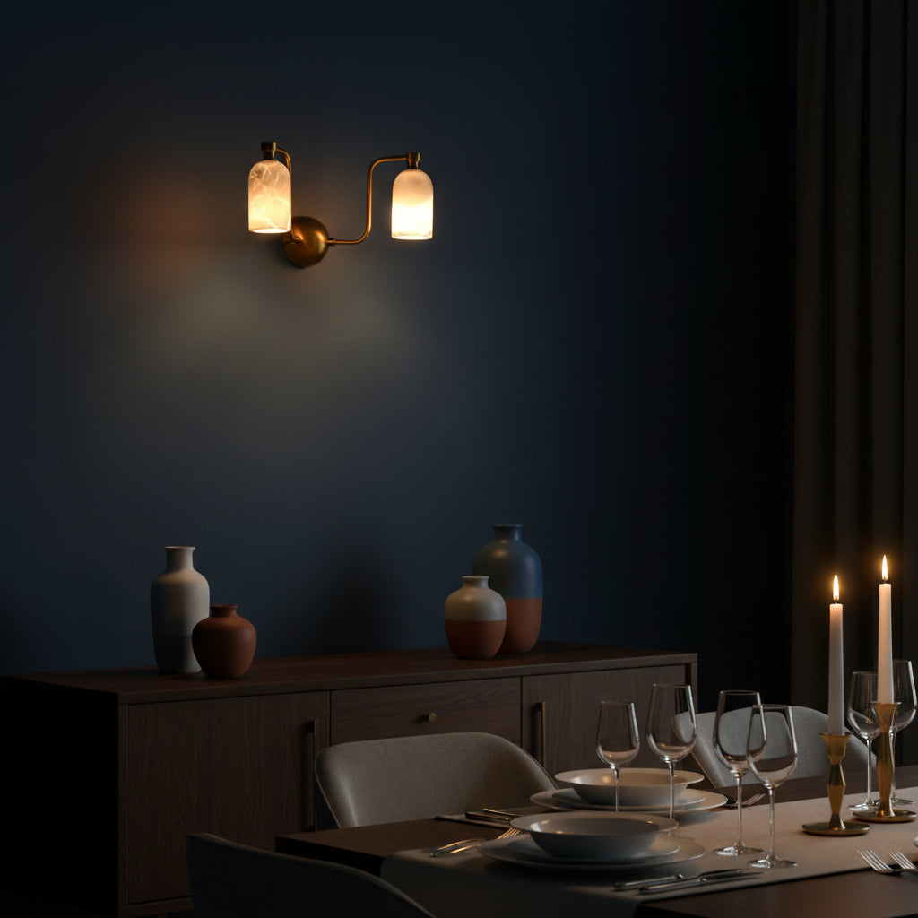 Size guide for Florence Dual Alabaster Shade Brass Wall Sconce – Brass Patina Wall Light 72226