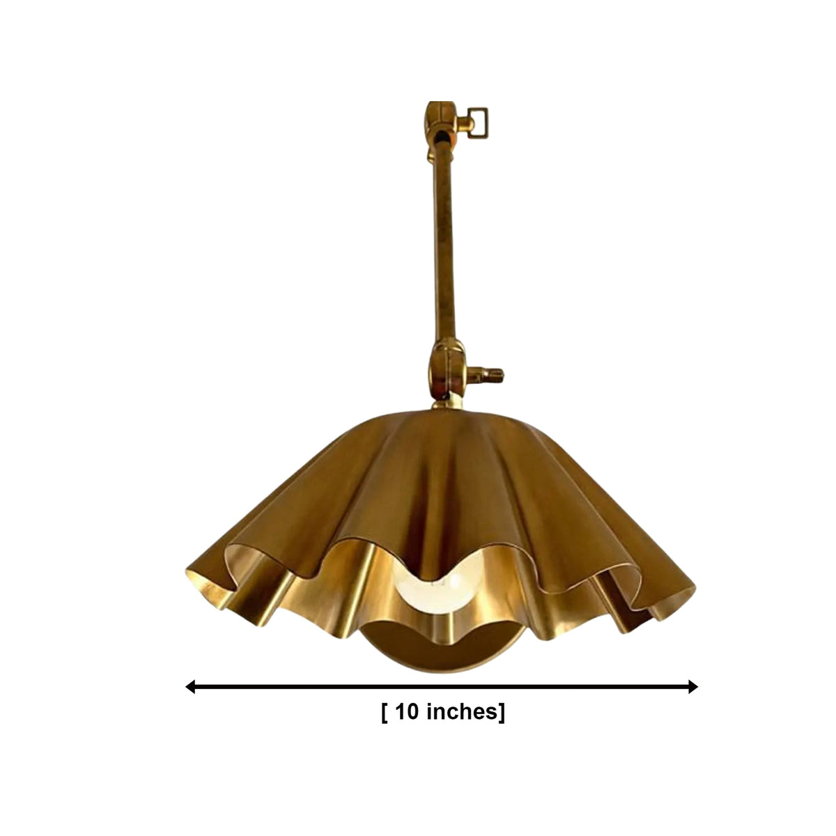 Size guide for Marlow Pleated Brass Swing Arm Wall Sconce – 1 Light – 10 Inch – Model 32817