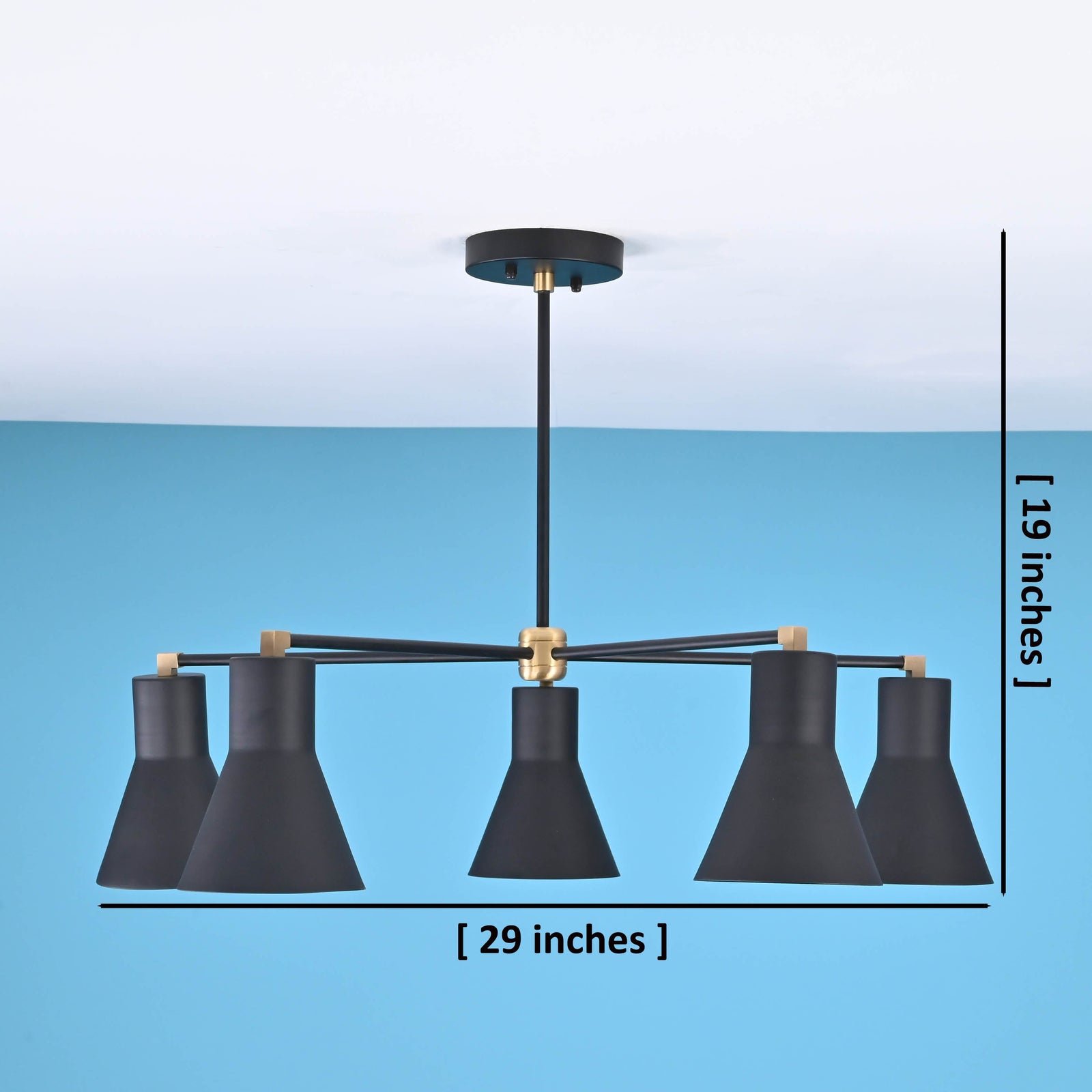 Size guide for Rome Apex Mid-century Chandelier - 5 Lights - 33117