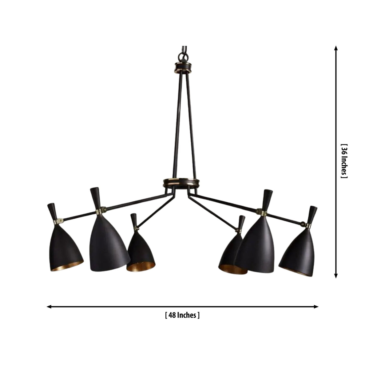 Size guide for Orion Multi-Cone Chandelier – 6 Light – 48 Inch – Model 33170