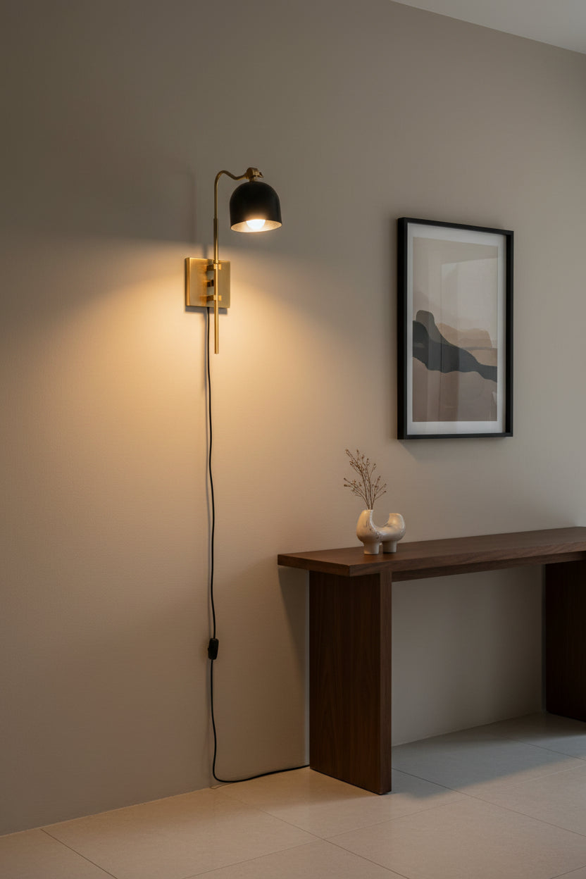 Size guide for Oslo Brass Patina Wall Sconce – Black Brass Sheet Shade Bedside Reading Light – Model 72212