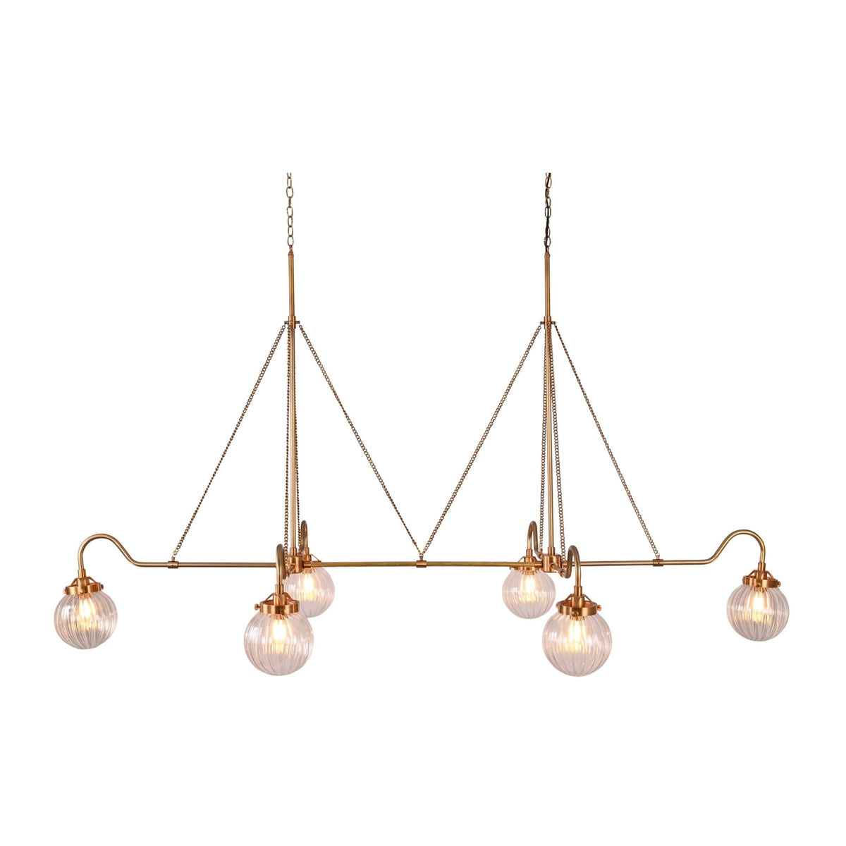 Size guide for Linear 6-Light Ribbed Glass Globe Chandelier – Custom Brass Dining Room Ceiling Light – Model 33378