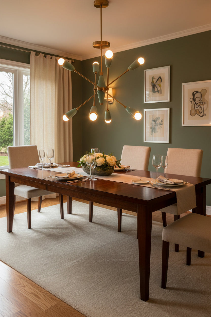 Size guide for Mint Green 8-Light Sputnik Chandelier – Solid Brass Semi Flush Ceiling Light - Model 33293
