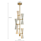 10-Light Vertical Brass Chandelier with Dimensions | 12 Inch Width x 36 Inch Height Double Cone Pendant Light