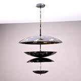 24-inch multi-tier brass disc chandelier with sculptural layered design and polished finish