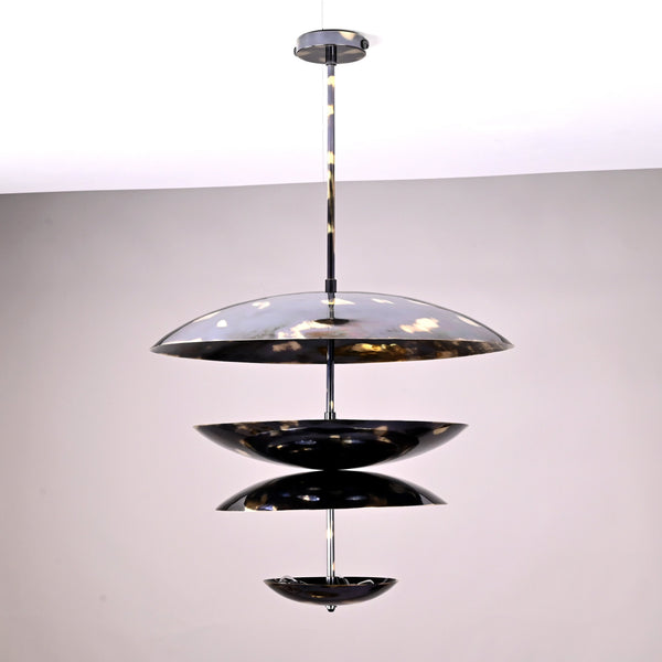 24-inch multi-tier brass disc chandelier with sculptural layered design and polished finish