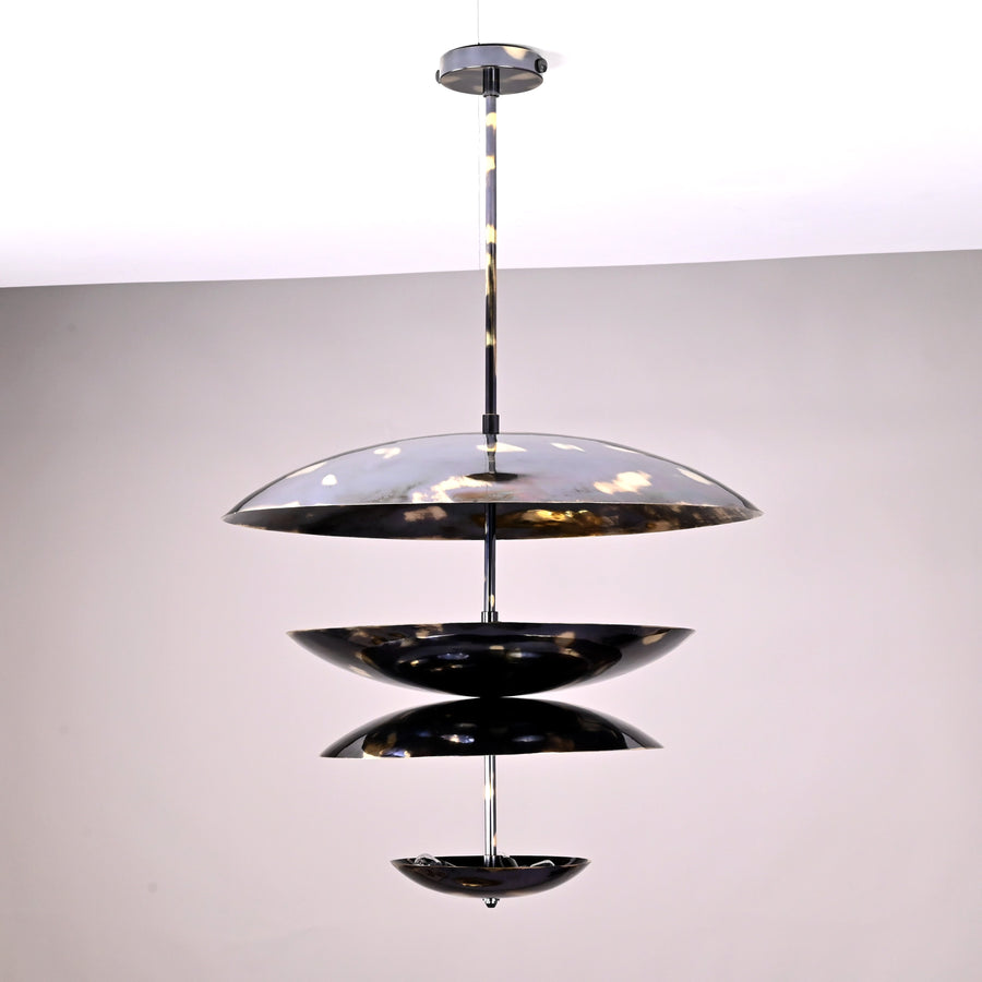 24-inch multi-tier brass disc chandelier with sculptural layered design and polished finish