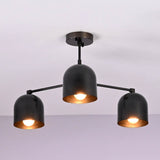 Symmetrical design of a handcrafted 3 light brass ceiling chandelier with minimalist arms.