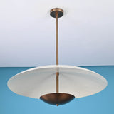 3 light disc style brass chandelier with bowl shade design and brushed brass finish by Brass Leaf Studio