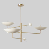 Contemporary 3-Light Chandelier in Polished Brass with Sculptural White Bowls